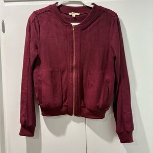 Alythea Deep Burgundy Bomber Faux Suede Jacket